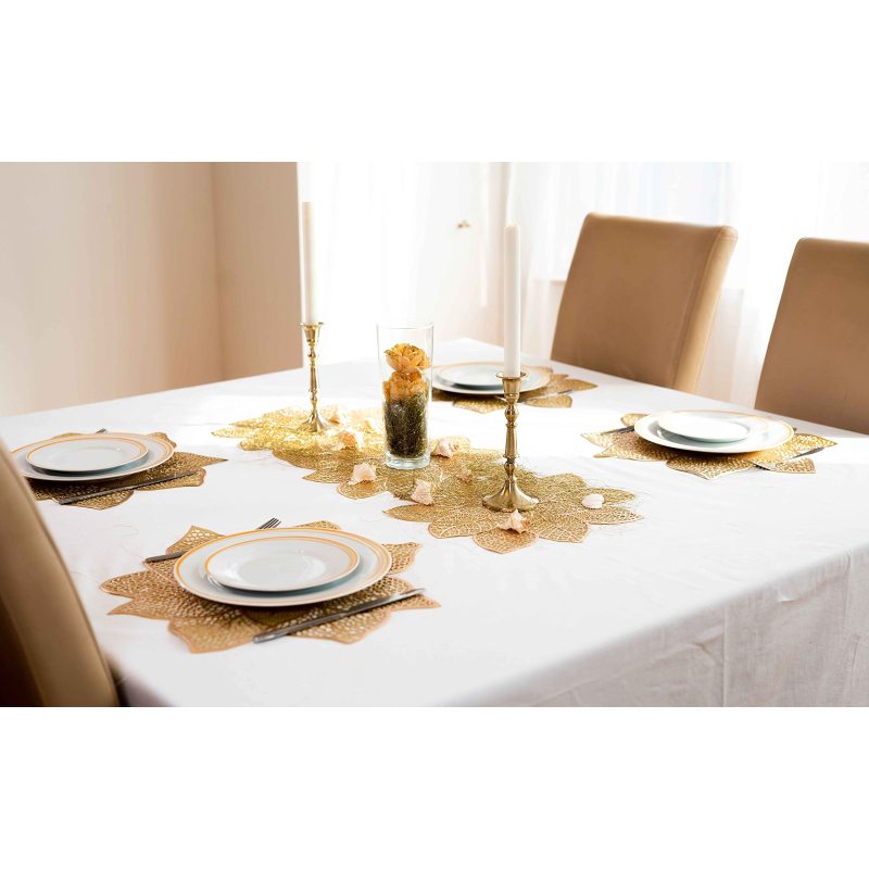 도매 내열성 꽃 방수 주방 PVC 비닐 컬러 골드 테이블 러너 크리스마스 새해 복 많이 받으세요