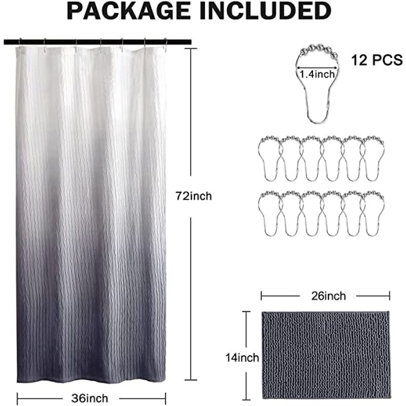 Customized Gradient Shower Curtain Waterproof Colorful Blue Purple Bath Curtain With 12 Hooks For Bathroom Decor cortina