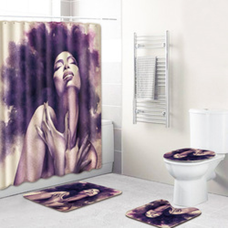 3D African Girls Shower Curtain Bath Mat Toilet Pad Set Non-slip Toilet Bathroom Decor Carpet Waterproof Shower Curtain Set