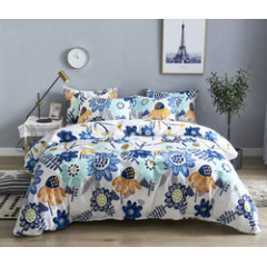 Wholesale Fashion White Flower Pattern 100% Cotton Yellow Bedding Sets, Stock Cheap 3 Pc King Size Soft Bedding Set/