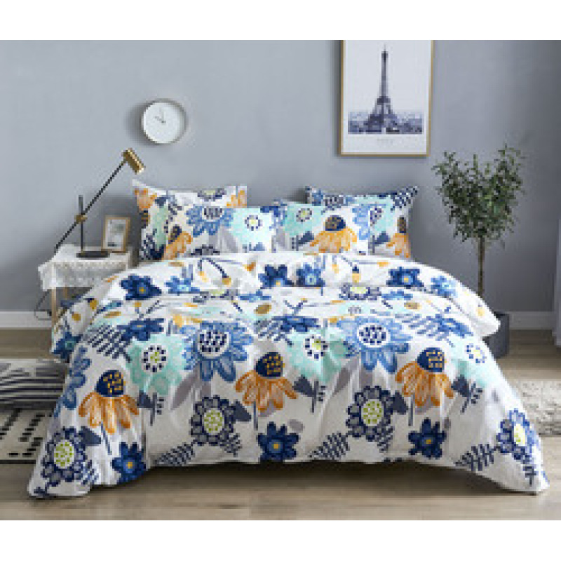 Wholesale Fashion White Flower Pattern 100% Cotton Yellow Bedding Sets, Stock Cheap 3 Pc King Size Soft Bedding Set/