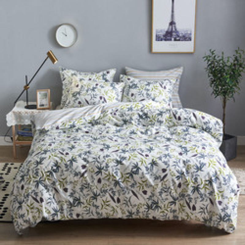 Wholesale Fashion White Flower Pattern 100% Cotton Yellow Bedding Sets, Stock Cheap 3 Pc King Size Soft Bedding Set/