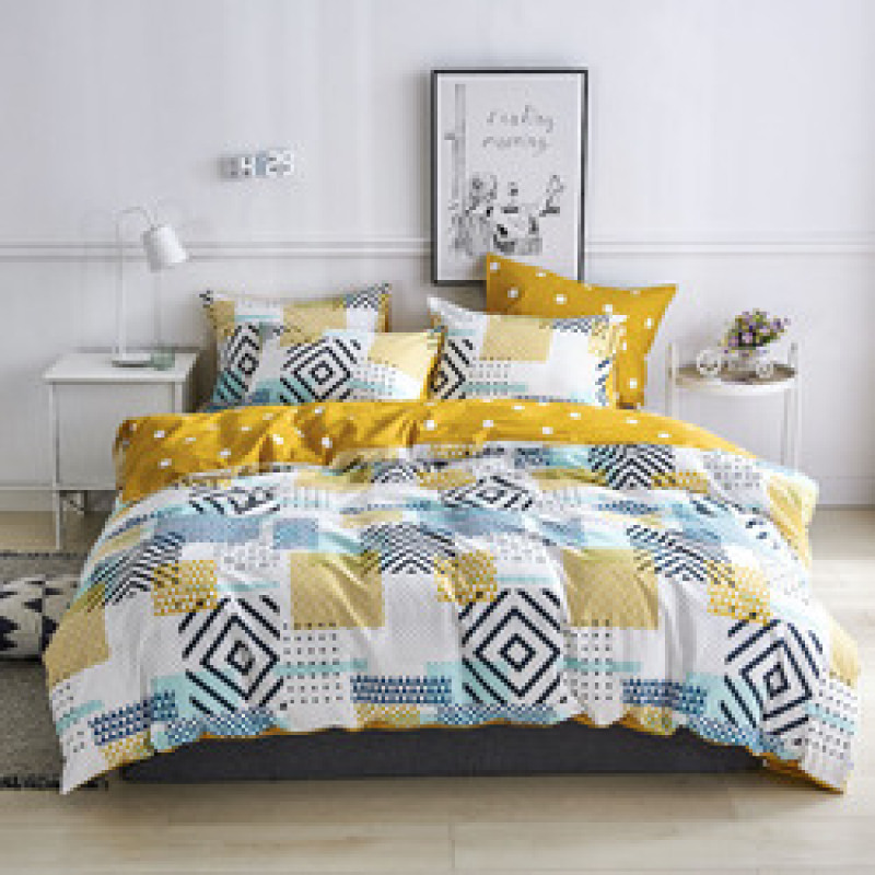 Wholesale Fashion White Flower Pattern 100% Cotton Yellow Bedding Sets, Stock Cheap 3 Pc King Size Soft Bedding Set/