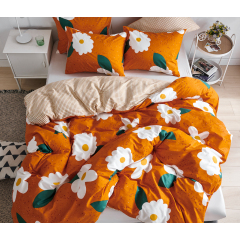 Wholesale Fashion White Flower Pattern 100% Cotton Yellow Bedding Sets, Stock Cheap 3 Pc King Size Soft Bedding Set/