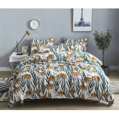Wholesale Fashion White Flower Pattern 100% Cotton Yellow Bedding Sets, Stock Cheap 3 Pc King Size Soft Bedding Set/