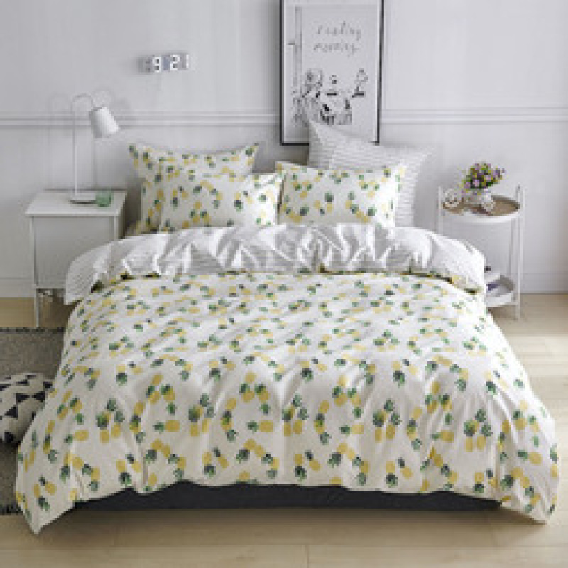 Wholesale Fashion White Flower Pattern 100% Cotton Yellow Bedding Sets, Stock Cheap 3 Pc King Size Soft Bedding Set/