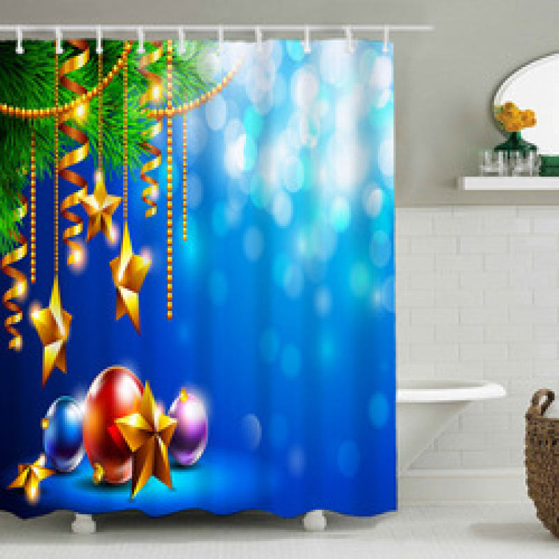 Christmas Printable Bathroom Curtain Waterproof Fabric Santa Claus Christmas Shower Curtains