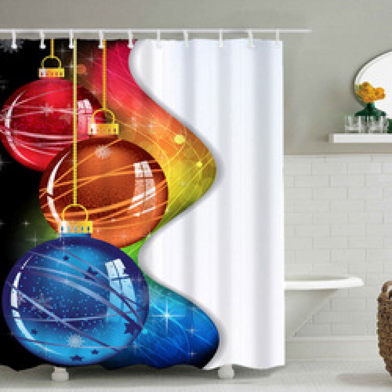 Christmas Printable Bathroom Curtain Waterproof Fabric Santa Claus Christmas Shower Curtains