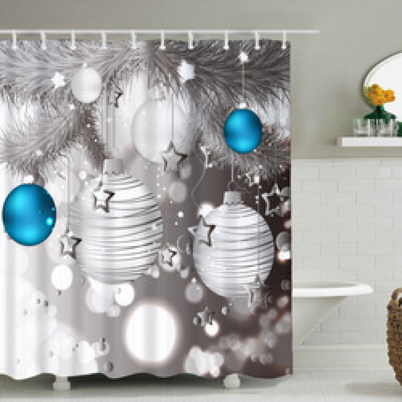 Christmas Printable Bathroom Curtain Waterproof Fabric Santa Claus Christmas Shower Curtains