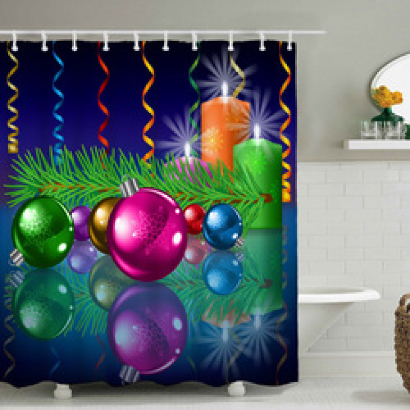 Christmas Printable Bathroom Curtain Waterproof Fabric Santa Claus Christmas Shower Curtains