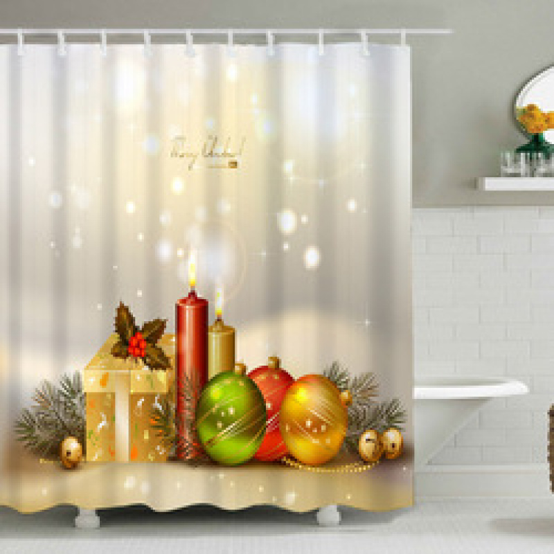 Christmas Printable Bathroom Curtain Waterproof Fabric Santa Claus Christmas Shower Curtains