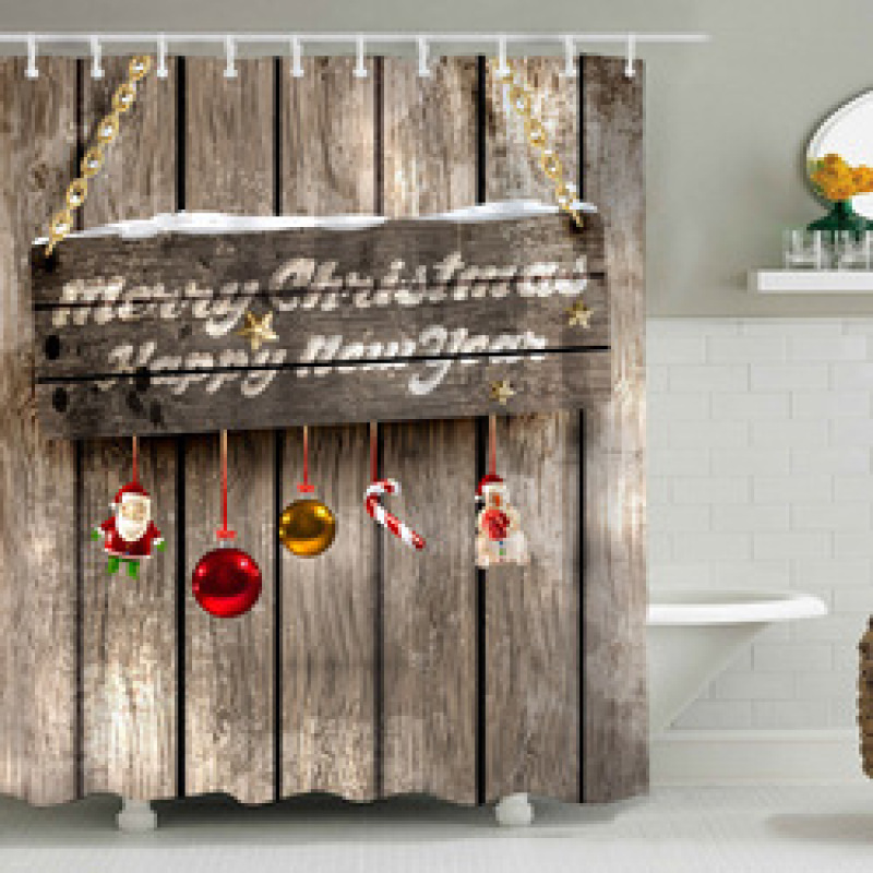 Christmas Printable Bathroom Curtain Waterproof Fabric Santa Claus Christmas Shower Curtains