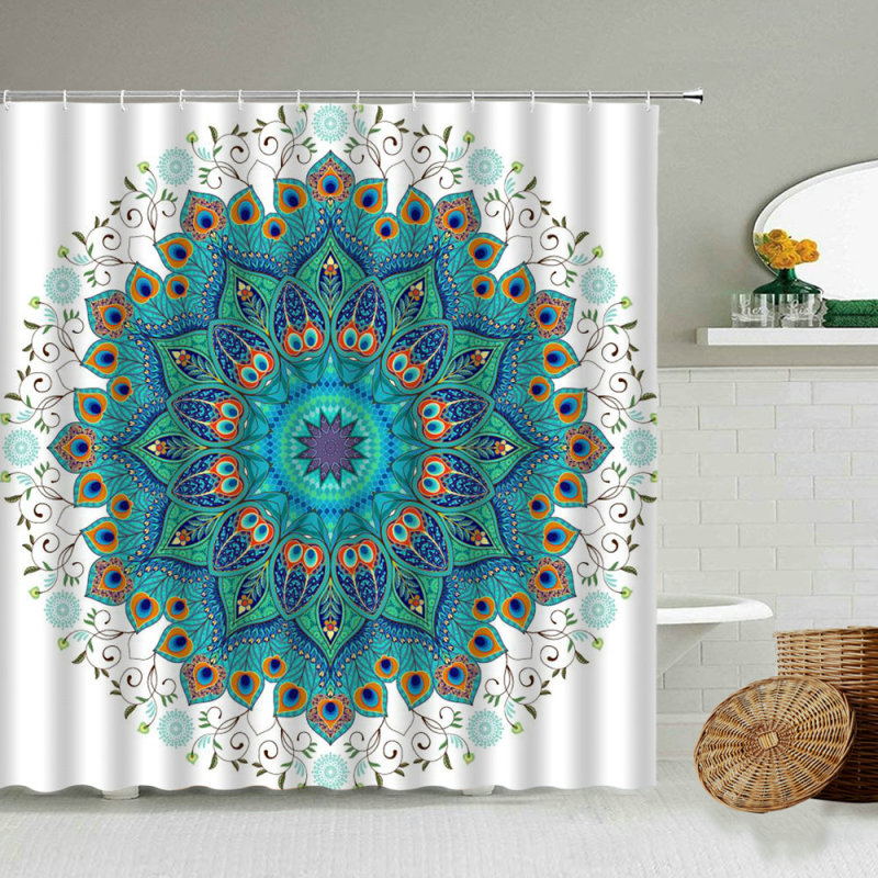 Bohemian design Mandala purple rose PEVA bathroom shower curtain white background waterproof bath screen bath accessories/
