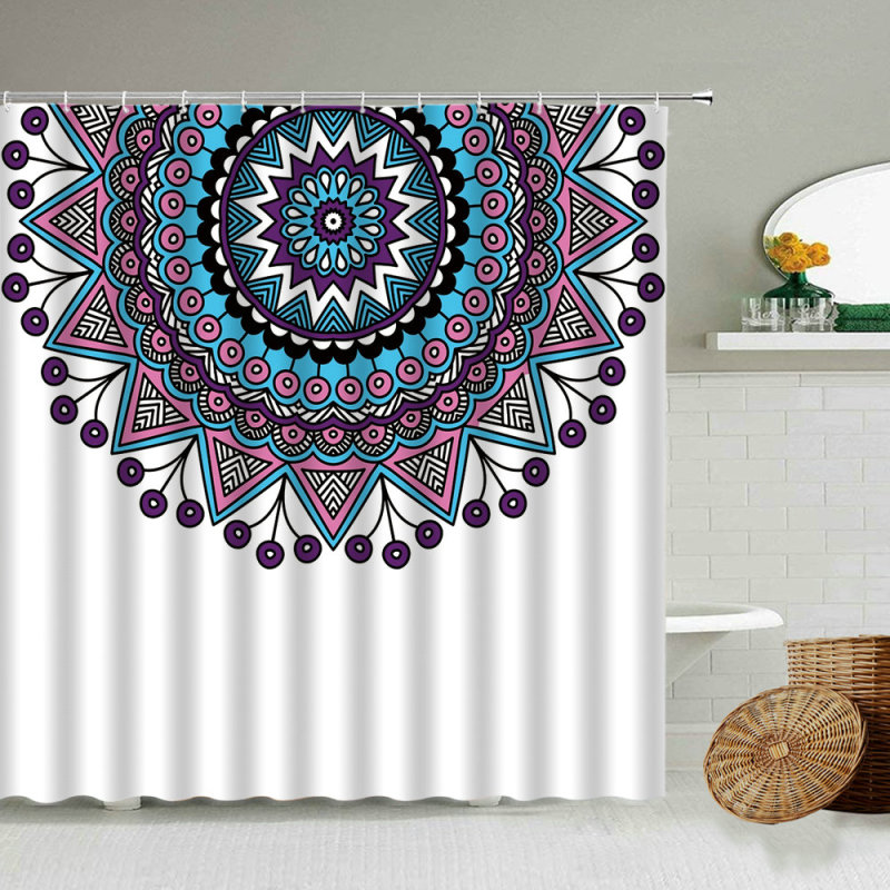 Bohemian design Mandala purple rose PEVA bathroom shower curtain white background waterproof bath screen bath accessories/