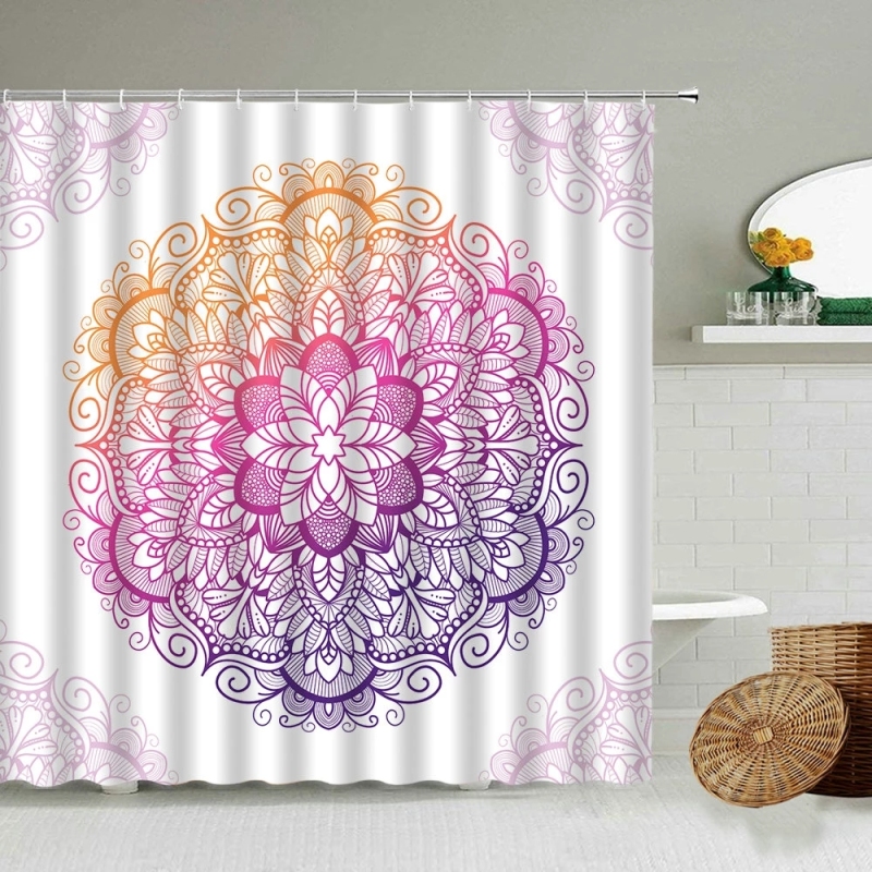 Bohemian design Mandala purple rose PEVA bathroom shower curtain white background waterproof bath screen bath accessories/