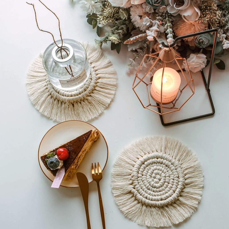 도매 수제 손으로 짠 보헤미아 스타일 미끄럼 방지 내열 컵 매트 컵 꽃병 양초 침실 책상 장식