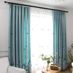 Velour Linen Curtain Fabric Decoration, Best Selling Products Embroidery Navy Blue Room Darkening Curtains