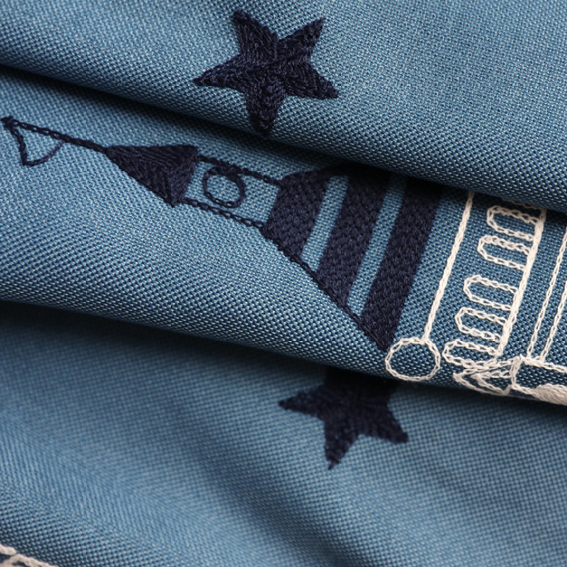 Velour Linen Curtain Fabric Decoration, Best Selling Products Embroidery Navy Blue Room Darkening Curtains