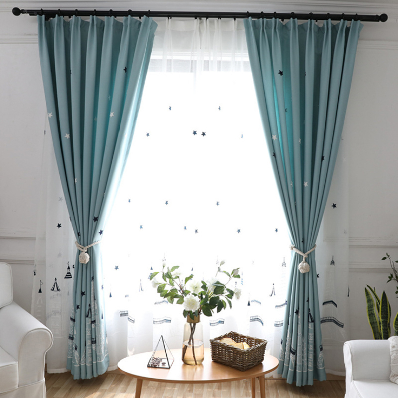 Velour Linen Curtain Fabric Decoration, Best Selling Products Embroidery Navy Blue Room Darkening Curtains
