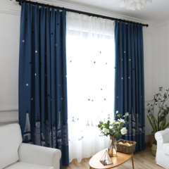 Velour Linen Curtain Fabric Decoration, Best Selling Products Embroidery Navy Blue Room Darkening Curtains