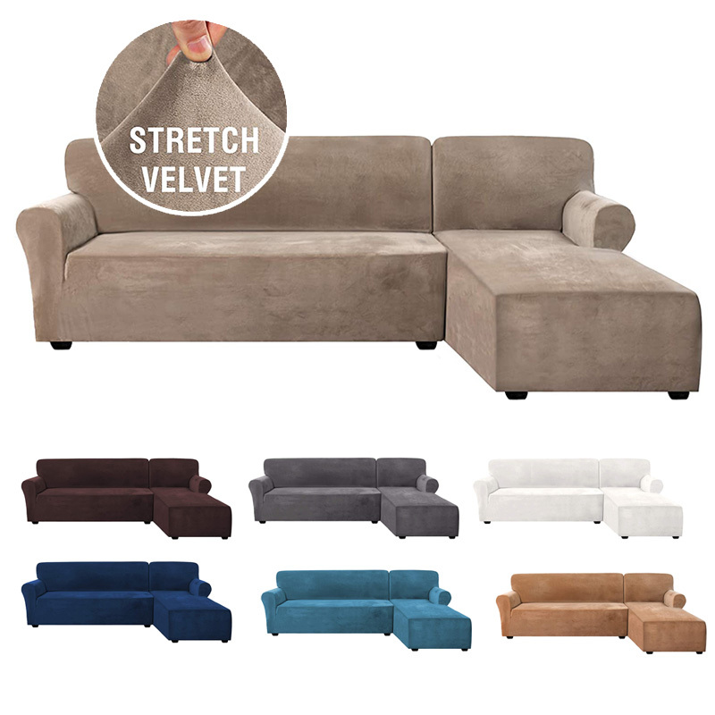 Velvet L shaped Sofa Cover Living Room Corner Couch Slipcover Sectional Stretch Elastic Sofa Cover Canap Chaise Longue