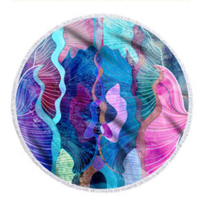 Custom Microfiber Beach Towel Cleaning Cloth, Round Oil Painting Oversized Tassel Beach Towel#
