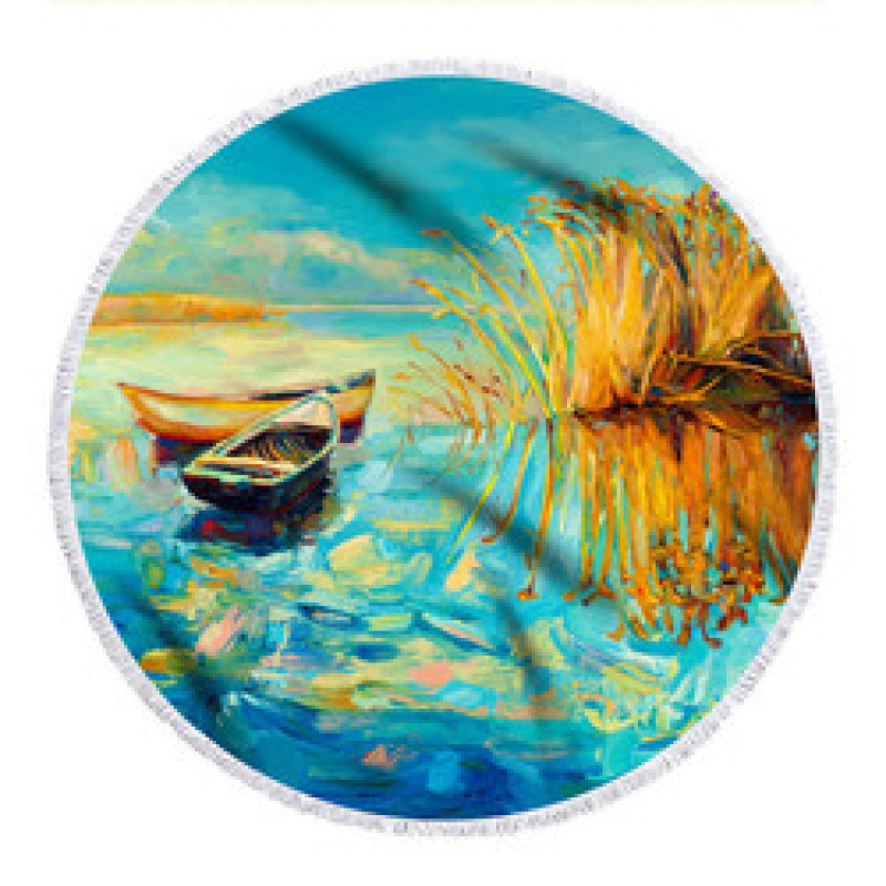 Custom Microfiber Beach Towel Cleaning Cloth, Round Oil Painting Oversized Tassel Beach Towel#