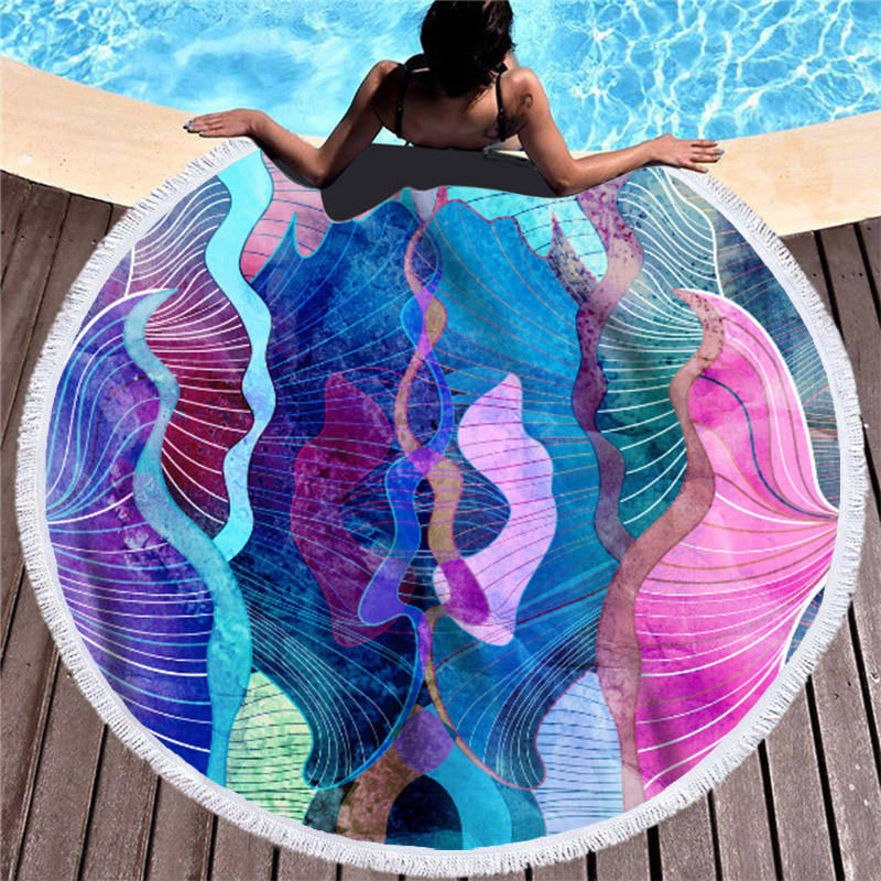 Custom Microfiber Beach Towel Cleaning Cloth, Round Oil Painting Oversized Tassel Beach Towel#