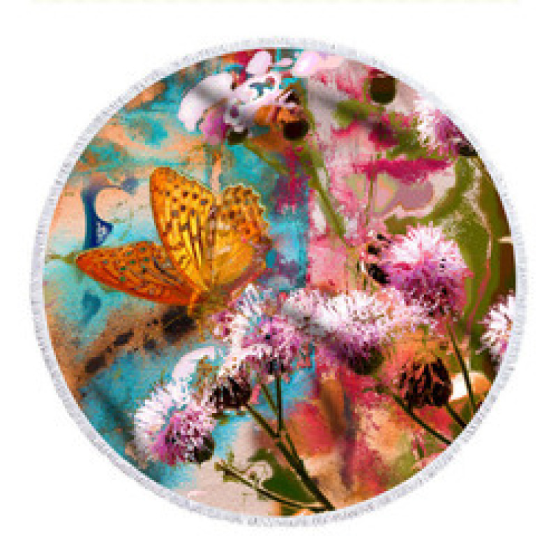 Custom Microfiber Beach Towel Cleaning Cloth, Round Oil Painting Oversized Tassel Beach Towel#