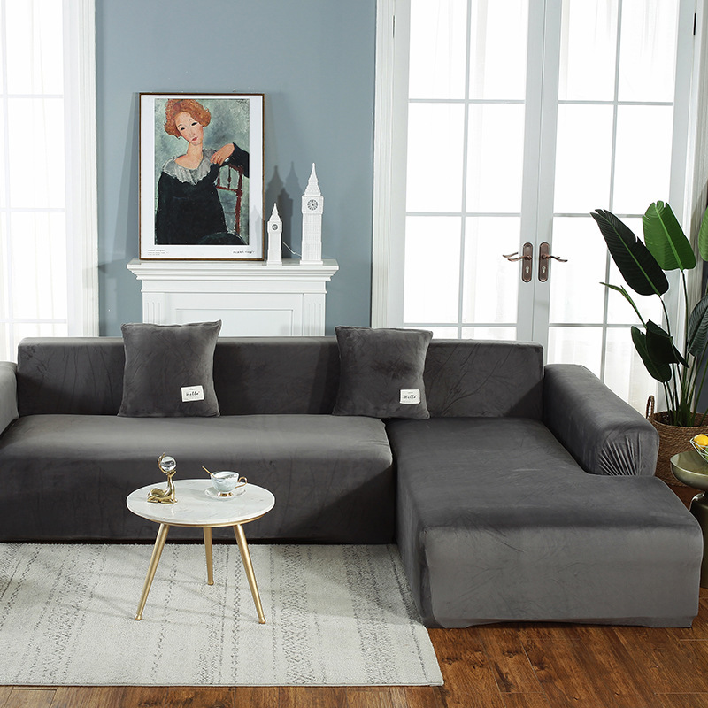 Solid Color Corner Sofa Covers For Living Room Elastic Velvet Slipcovers Couch Cover Stretch Sofa Towel 1/2/3/4 Seater