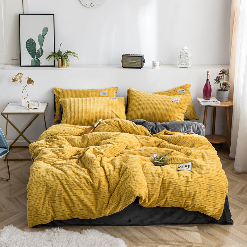 Home Bed Cover Bed Sheet Sets Bedding, Custom Solid Color Velvet Comforter Set Bedding/