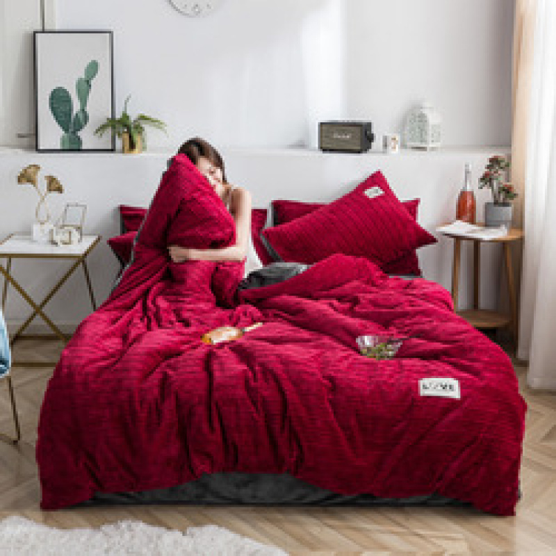 Home Bed Cover Bed Sheet Sets Bedding, Custom Solid Color Velvet Comforter Set Bedding/