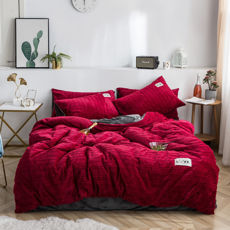 Home Bed Cover Bed Sheet Sets Bedding, Custom Solid Color Velvet Comforter Set Bedding/