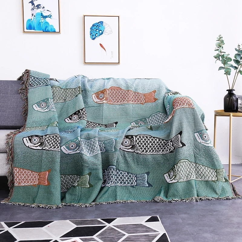 Multicolor Koi Family Throw Blanket Housewarming Gift Decorative Cobertor Manta Para Sofa/Beds Sheet Non-slip Stitching Blanket/