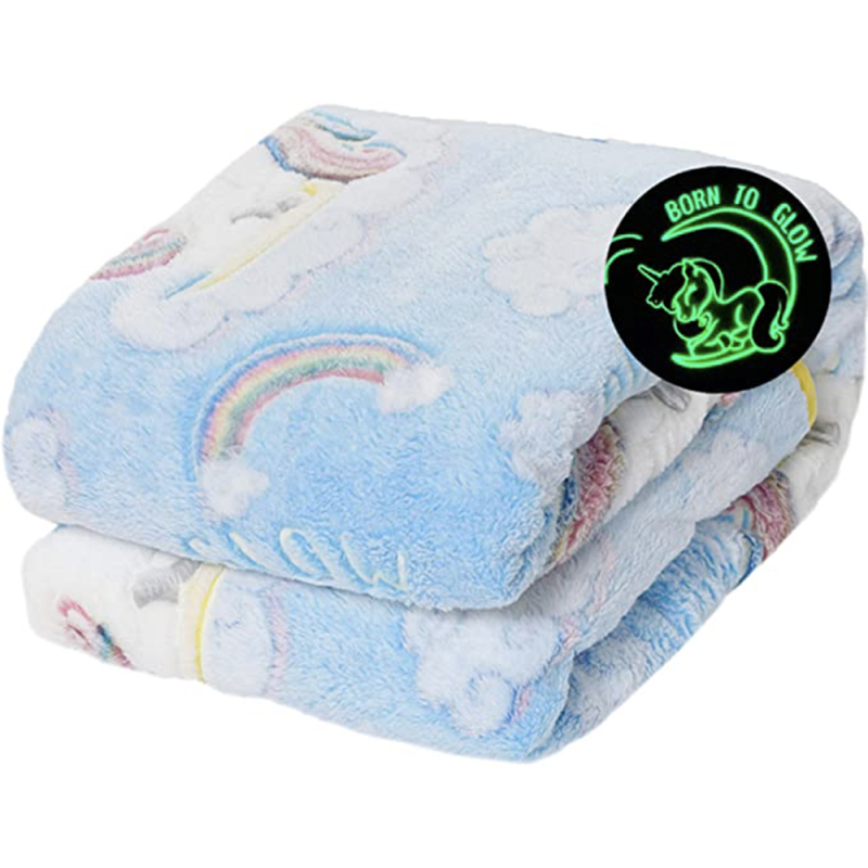 Amazon Hot Sell Glow in the Dark Blanket Luminous Kids Baby Unicorn Blanket, Super Soft Fuzzy Fluffy Plush Furry Throw Blanket/