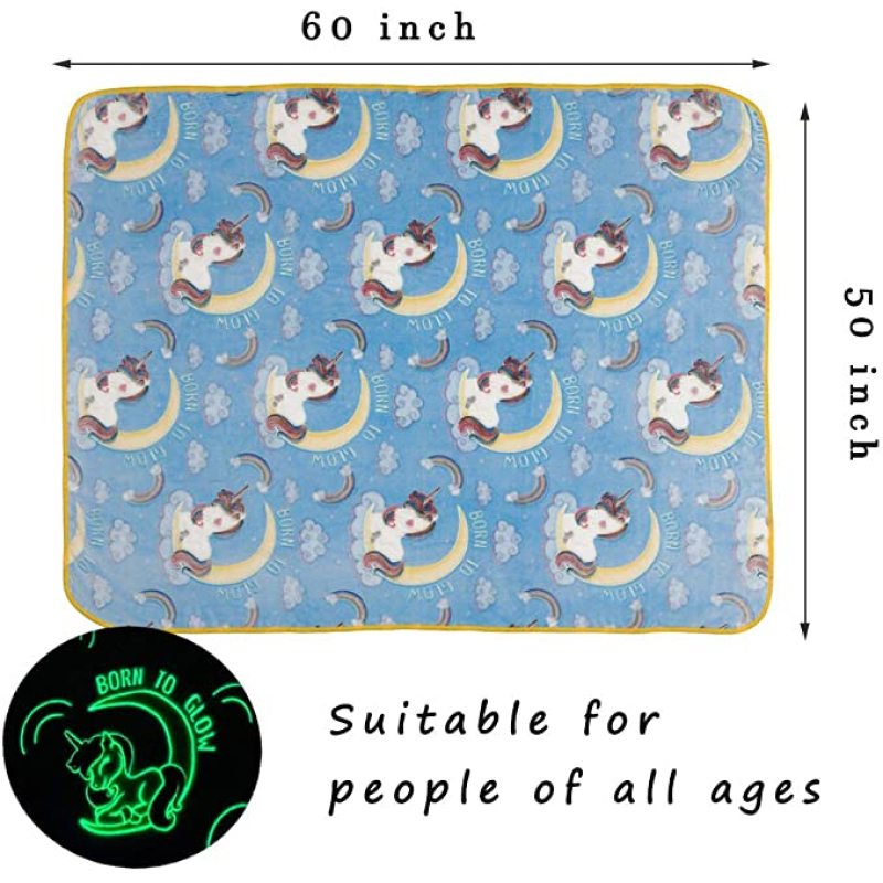 Amazon Hot Sell Glow in the Dark Blanket Luminous Kids Baby Unicorn Blanket, Super Soft Fuzzy Fluffy Plush Furry Throw Blanket/