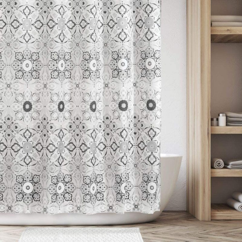 Decorative medal printing shower custion,Heavy Shower Curtain With Bath Mat