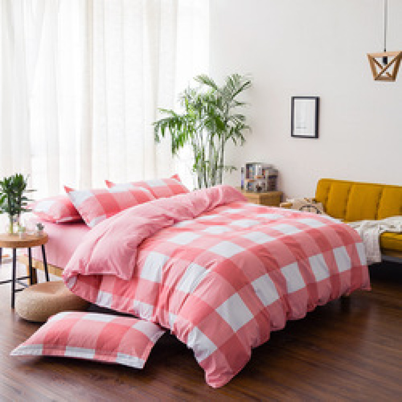 Grey  Bed Comforter Set, Grey Plaid Print Kid Bedding Set/