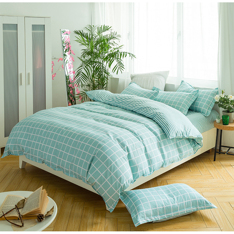 Grey  Bed Comforter Set, Grey Plaid Print Kid Bedding Set/