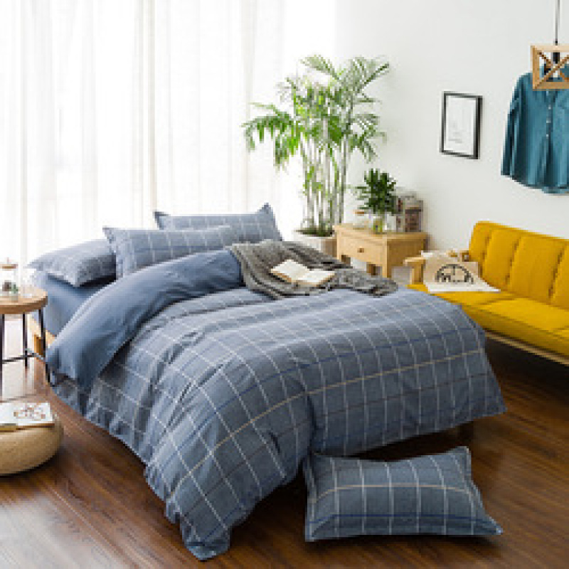 Grey  Bed Comforter Set, Grey Plaid Print Kid Bedding Set/