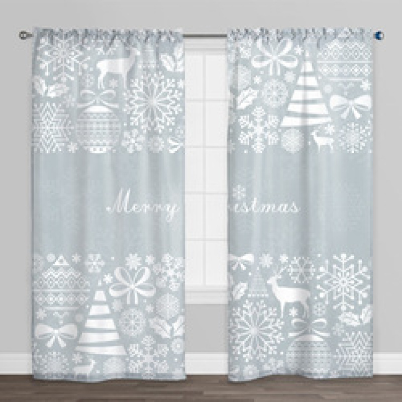 Christmas Curtain Designs,Blue Printed Blackout Curtain#