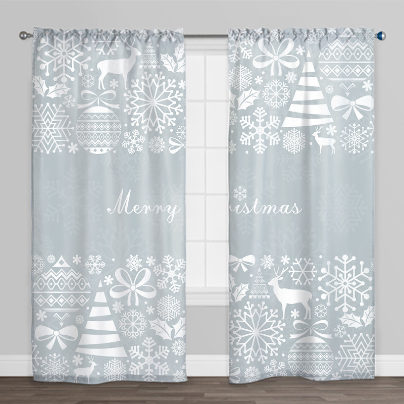 Christmas Curtain Designs,Blue Printed Blackout Curtain#