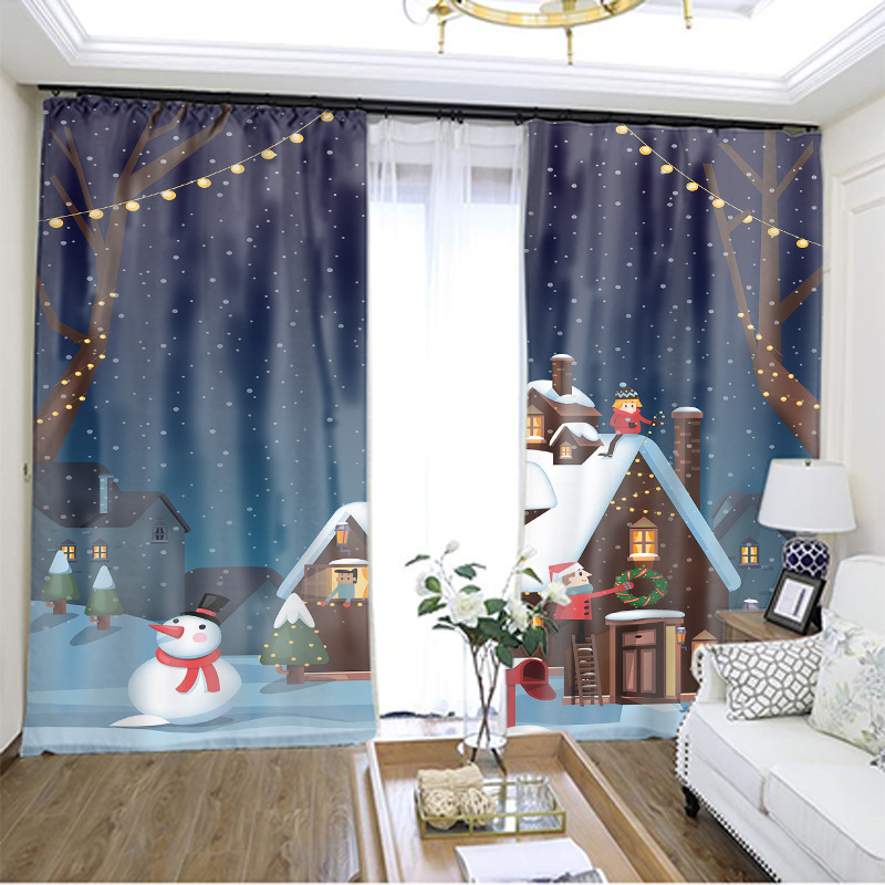 Christmas Curtain Designs,Blue Printed Blackout Curtain#