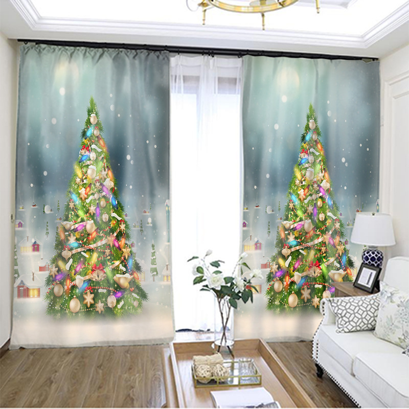 Christmas Curtain Designs,Blue Printed Blackout Curtain#