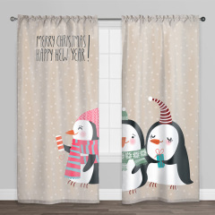 Christmas Curtain Designs,Blue Printed Blackout Curtain#