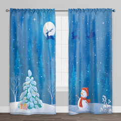 Christmas Curtain Designs,Blue Printed Blackout Curtain#