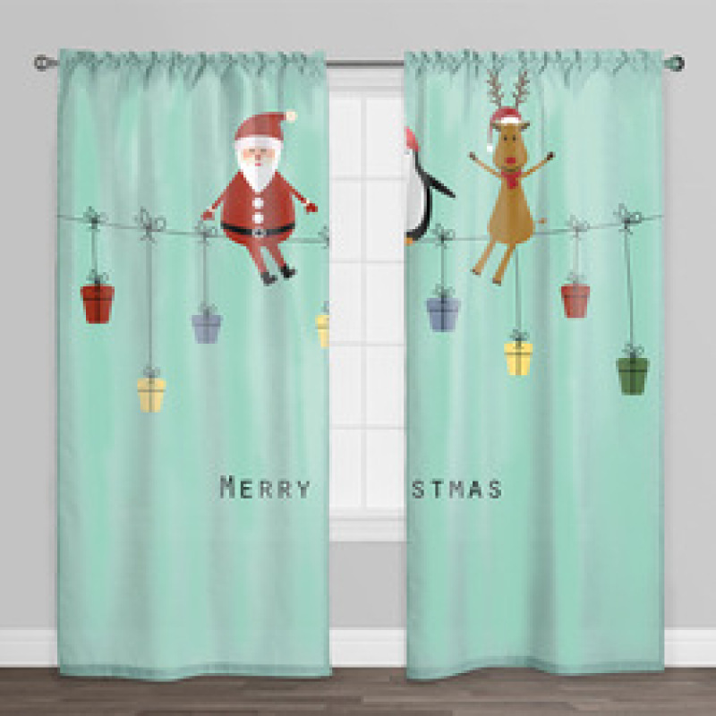 Christmas Curtain Designs,Blue Printed Blackout Curtain#