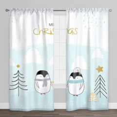Christmas Curtain Designs,Blue Printed Blackout Curtain#