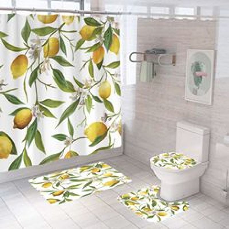 Four piece Polyester Bathroom Flower  3d printed custom shower curtain Shower Curtain Set