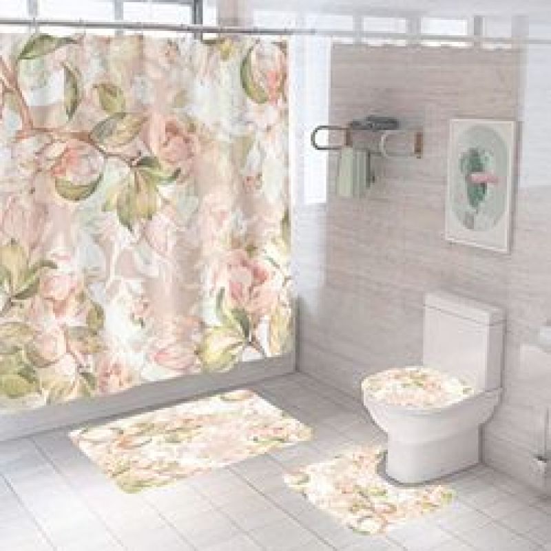 Four piece Polyester Bathroom Flower  3d printed custom shower curtain Shower Curtain Set